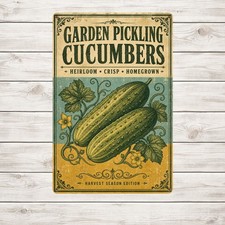 Two Cucumbers Botanical Tin Sign Vintage Ornate Garden Veggie Metal Plaque picture