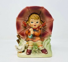 Vintage Ceramic Girl with Goose and Umbrella Rainy Day Piggy Bank 6
