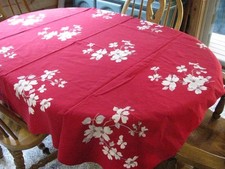 Vintage Wilendur Tablecloth Red Cotton White Dogwood Flowers 63 X 52” picture