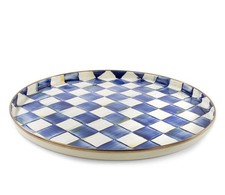 MACKENZIE-CHILDS Enamel Round Tray Blue & White Courtly Check Serving Platter picture