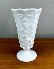Vintage Indiana Glass Colony Harvest Grape Milk Glass Pedestal Vase 9” picture