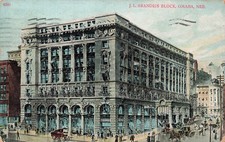 JL BRANDEIS BLACK & BUSY STREET SCENE POSTCARD OMAHA NE NEBRASKA 1908 picture