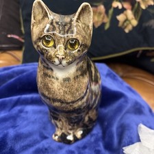 Vintage Winstanley Size 3 Pottery Sitting Tabby Cat With Glass Eyes - Signed picture