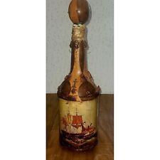 Antique LEATHER WRAPPED DECANTER BOTTLE Italy NAUTICAL Sailing Ships Pirate picture