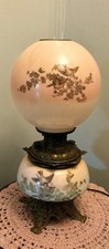 GWTW 24” Pink Oil Lamp/Electrified With Hand Painted Floral picture