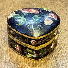 vintage heart-shaped Chinese cloisonné enamel trinket or pill box Heart Shaped  picture