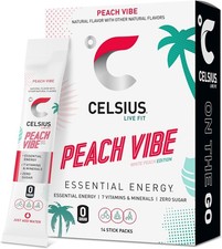 Sugar free energy drink mix 14 sticks 200mg caffeine 7 vitamins peach picture