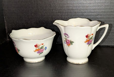 Vintage Shelton Japan White Floral Creamer & Sugar Bowl Porcelain Set Gold Trim picture