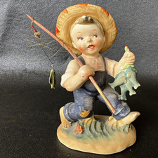 Lefton #1240 Boy Fisherman Figurine Ceramic Hand Painted Lefton Exclusives Japan picture