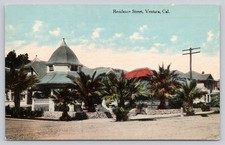 Vintage Postcard Residence Street Ventura CA Victorian Home Palm Trees Benham Co picture
