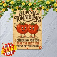 Two Smiling Anthropomorphic Tomatoes Sign Whimsical Kitchen Metal Plaque picture
