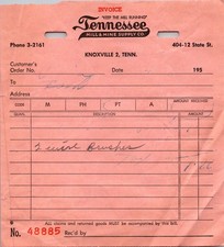 Tennessee Mill & Mine Supply Co Invoice Knoxville TN Letterhead Billhead 5A29 picture