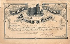 1890 PUBLIC SCHOOL antique reward of merit for GEORGIANNA HACKETT Americana picture