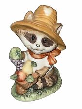Estate Raccoon Figurine Find Ceramic Vintage Art Flowers Wheelbarrow Fun picture