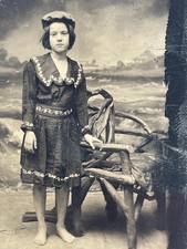 Rare C. 1870s Chocolate Tintype Child in Wrinkled Sailor Studio Prop, Barefoot picture