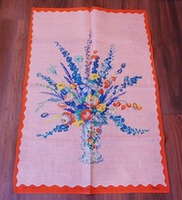 MCM Vintage Lamont Pure Irish Linen Tea Dish Towel 21 x 31 Flowers Vase Pink Red picture