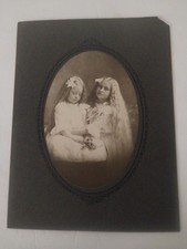 Vintage sepia cabinet card photo (7.75 by 6) young sisters picture