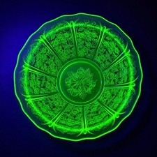 1930s Jeannette Cherry Blossom Uranium Glass Bowl 8.5