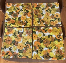 Vintage 70s Floral Curtain Panels Drape 34 x 31.5”Yellow Orange Flower Power MCM picture