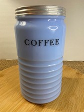 Vintage Jeannette Delphite Blue Milk Glass Coffee Beehive Canister Jar w/Lid picture