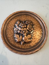 Vtg Albert Gilles Copper Relief Hanging Plate, Embossed/Raised flowers picture