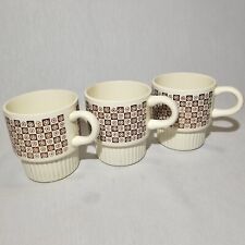 2 Vintage Checkered Daisy McCoy Stackable Retro Coffee Cup Mug USA+ Cracked Cup picture