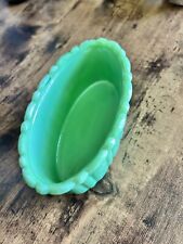 Vintage Akro Agate Green Slag Glass Dish Planter #654 Made in USA MCM picture