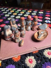 Mexican Tonala Pottery Folk Art Nativity Set JL Mex 11 pieces picture