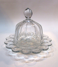 Antique 1910's Heisey Clear Glass Flat Panel Scalloped Round Covered Butter Dish picture