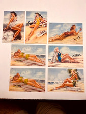 Lot of 7 - 1940s Pinup Bathing Beauties Curteich Linen Postcards C-262-270 EX picture