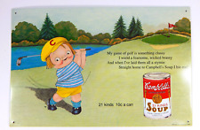VTG CAMPBELL'S SOUP TIN METAL SIGN #20 1993 EMBOSSED ADVERTISING GOLFING KID EUC picture
