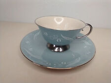 Flintridge China Teacup/Saucer Light Blue with Platinum Trim USA Cali picture