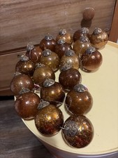 Lot Of 19 Crackle Mercury Glass  Kugel Style Christmas Ornaments Amber Brown picture