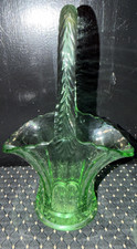 VTG Westmoreland Fan Emerald Green Glass Basket 9.5x6x3.5 Scalloped Edges picture