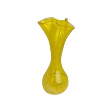 Handblown Yellow & White Glass Vase-Ruffle Rim 7.5