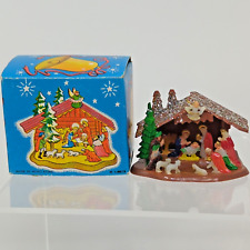 Vintage Mini Christmas Nativity Scene Glitter Hong Kong Plastic With Box picture