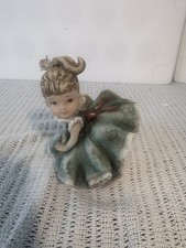 Vintage Lefton Figurine KW843A Girl in Green Dress Japan Ceramic 5 Inch picture