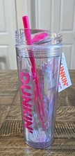 NEW 2025 Dunkin 24oz Insulated Tumbler Acrylic PINK with Straw Brush Cleaner . picture