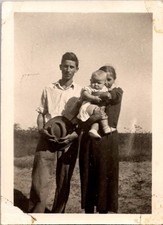 Vintage 1940 Family Photo Man Woman Baby Outdoors Original Sepia Tone Snapshot picture