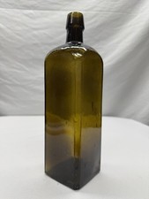 Antique 1870's Olive Green Square Bitters Bottle - Un-embossed picture