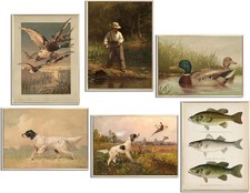 6Pcs Nursery Hunting Wall Art Vintage Fishing Boy Wall Decor Mallard Duck Pai... picture