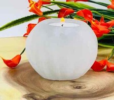 Selenite Crystal Votive Candle Holder , Sphere Shape Tea Light Holder, 3.5 Inch picture