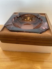 Vtg. (MCM) Purple / Pink Ashtray With Wooden Holder picture