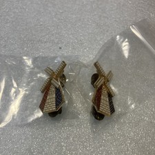 2 USED Vtg. 1988 France Moulin Rouge Windmill Pins Tricolor Enamel Made in USA. picture