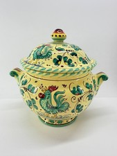 Vintage P.V. Italy Hand Painted Rooster Floral Ceramic Soup Tureen Lid 3 lb picture