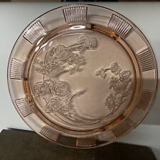 Federal Glass Sharon Pink Cabbage Rose Depression glass Footed Cake Plate Vtg picture