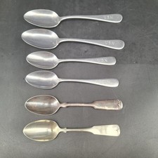 6 Vtg Military & Antique Spoons 4 USN Navy Silco Stainless & 2 Fiddle Back 1877 picture