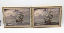 PAIR VTG MCM NAUTICAL CLIPPER SHIP PRINTS FRAMED REALIANCE PICTURE FRAME CO 50's picture