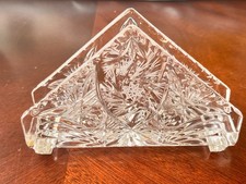 Vintage  Crystal Napkin Holder Etched Glass Triangle picture