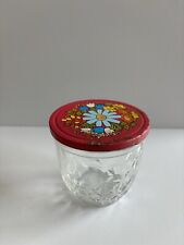 Vintage Ball Quilted Crystal Floral Metal Lid Jelly Jar  picture